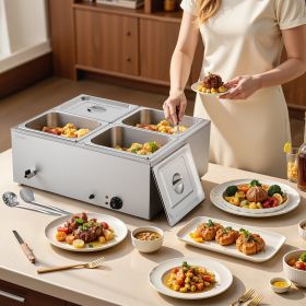 Commercial Food Warmer 4-Pan 1500W Countertop Buffet Bain Marie With Lid