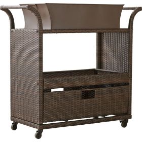 Outdoor Wicker Serving Bar Cart