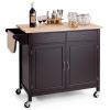Kitchen Island Storage Cart with Wood Top