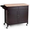 Kitchen Island Storage Cart with Wood Top