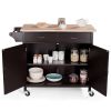 Kitchen Island Storage Cart with Wood Top