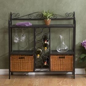 Baker's Rack with Wine Storage and Rattan Baskets
