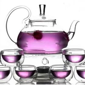 Glass Teapot Set with Glasses and Warmer