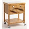Stainless Steel Top Bamboo Wood Kitchen Cart
