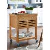 Stainless Steel Top Bamboo Wood Kitchen Cart