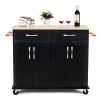 Kitchen Island Storage Cabinet Cart with Wood Top