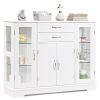 Wood Buffet Sideboard Cabinet with Glass Doors