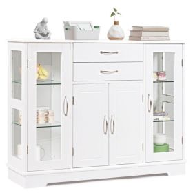 Wood Buffet Sideboard Cabinet with Glass Doors