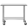 Stainless Steel Kitchen Cart Table on Wheels with Adjustable Shelf
