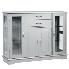Wood Buffet Sideboard Cabinet with Glass Display Doors