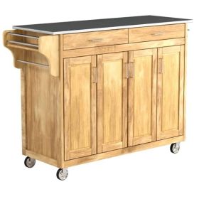 Stainless Steel Top Wooden Kitchen Cart Island