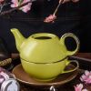 Green Yellow Porcelain Ceramic Teapot Cup Set