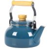 1.5 Qt. Steel Teapot Kettle Glossy Enamel Coating and Wood Handle