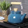 1.5 Qt. Steel Teapot Kettle Glossy Enamel Coating and Wood Handle