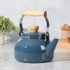 1.5 Qt. Steel Teapot Kettle Glossy Enamel Coating and Wood Handle