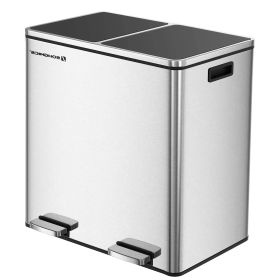 Dual Stainless Steel 16-Gallon Trash Can Recycle Bin