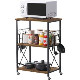 Wood 3-Shelf Kitchen Baker's Rack Microwave Cart