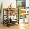 Metal Wood Shelf Kitchen Serving Bar Cart with Removable Top Tray