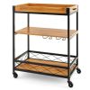 Metal Wood Shelf Kitchen Serving Bar Cart with Removable Top Tray