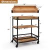 Metal Wood Shelf Kitchen Serving Bar Cart with Removable Top Tray