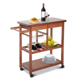 Kitchen Island Cart with Wine Rack and Cutting Board Top