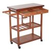 Kitchen Island Cart with Wine Rack and Cutting Board Top
