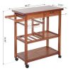 Kitchen Island Cart with Wine Rack and Cutting Board Top