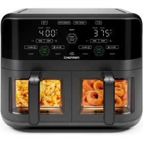 6 Quart Dual Basket Air Fryer Oven with Easy View Windows, Sync Finish, Hi-Fry, Auto Shutoff, 2 Independent 3Qt Nonstick