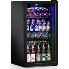 Beverage Refrigerator Cooler-120 Cans Mini Fridge Cooler with Glass Door, Adjustable Shelves & Digital Temperature Display