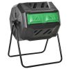 Tumbling Compost Bin Outdoor Dual Chamber 360° Rotating Composter 43 Gallon with Sliding Doors, Green