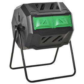 Tumbling Compost Bin Outdoor Dual Chamber 360° Rotating Composter 43 Gallon with Sliding Doors, Green