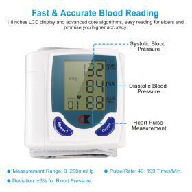 Blood Pressure Monitor Wrist Digital High Blood Pressure Cuff Heartbeat Tester