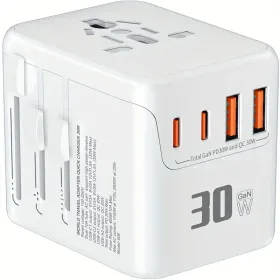 30W GaN Universal Travel Adapter - 2 USB-A + 2 USB-C (Option: WhitePD30W)