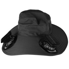 Outdoor Wide Brim Sun Hat With 2 Rechargeable Fans Solar Powered (Option: Black)