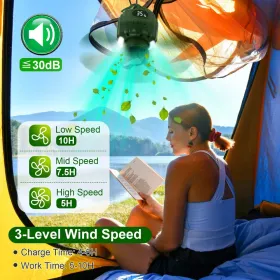 Portable Camping Ceiling LED Fan 10400mAh USB Battery Powered Hanging Tent Lantern Fan Power Bank With 3 Fan Speed 3 Light Brightness Smart Timer Disp (Option: 5200mah)