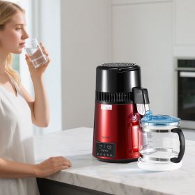 Water Distiller Home Countertop Purifier Machine 1750W Stainless Steel Glass (Option: Red)
