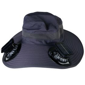 Outdoor Wide Brim Sun Hat With 2 Rechargeable Fans Solar Powered (Option: Dark Grey)