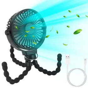 Portable Baby Stroller Fan Rechargeable Handheld Fan (Option: Black)