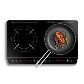 1Pc 4000W Induction Cooktop Portable Double Induction Cooker Electric Dual Burner (Option: Black)