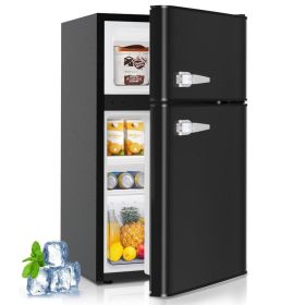 Mini fridge with freezer, 3.2 Cu.Ft Compact Mini Refrigerator with Double 2 door,Adjustable Temperature for Home,Kitchen (Color: 3.2CU.FT Black)