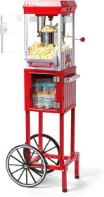 Nostalgia Popcorn Maker Machine - Professional Cart With 2.5 Oz Kettle Makes Up to 10 Cups - Vintage Popcorn Machine Movie (Color: White Red)