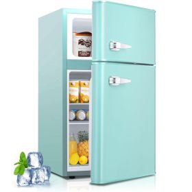 Mini fridge with freezer, 3.2 Cu.Ft Compact Mini Refrigerator with Double 2 door,Adjustable Temperature for Home,Kitchen (Color: 3.2CU.FT Green)