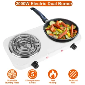 2000W Electric Double Burner Portable Coil Heating Hot Plate Stove Countertop (Option: whitenew-2Burner)
